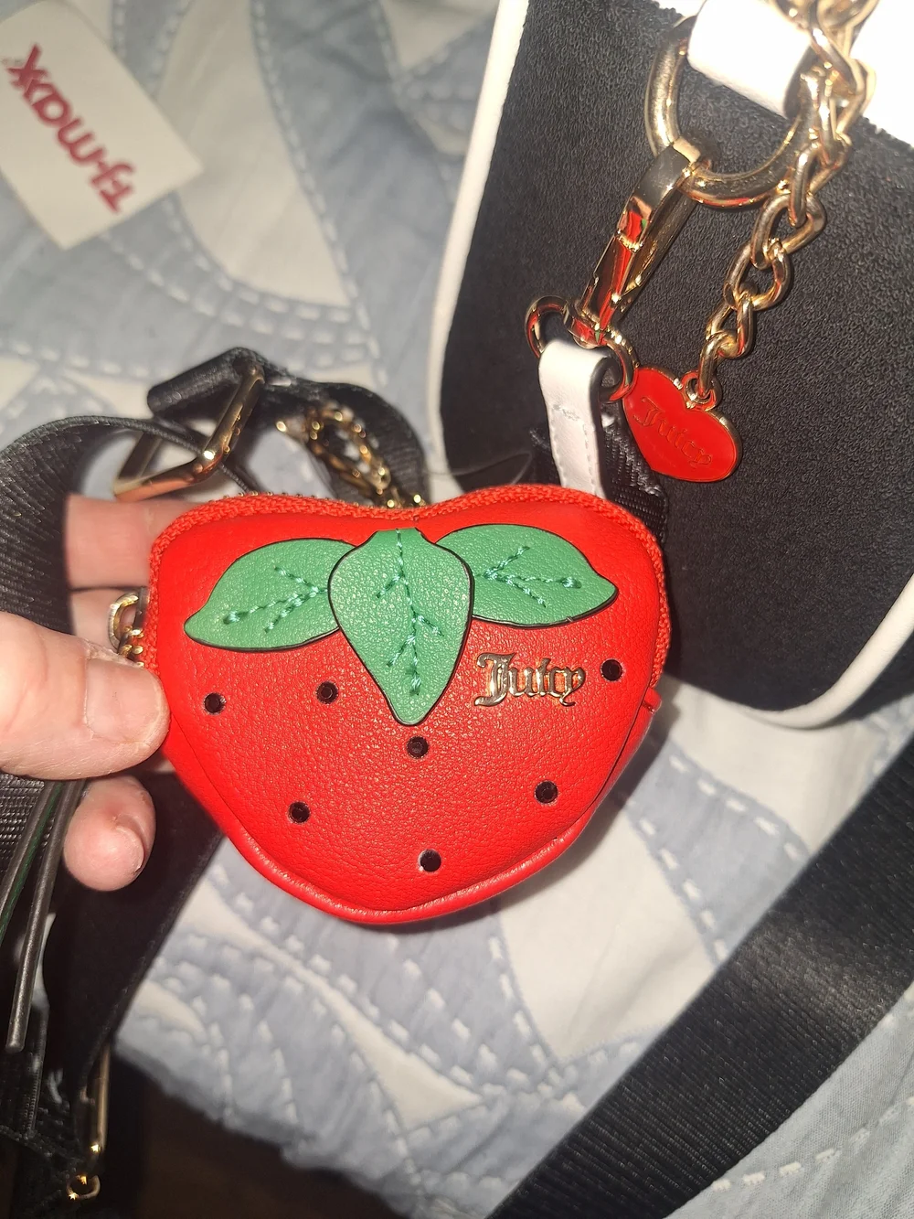 EXCLUSIVE Juicy Couture Black and White Satchel with Red Strawberry Accent - Picture 3 of 8